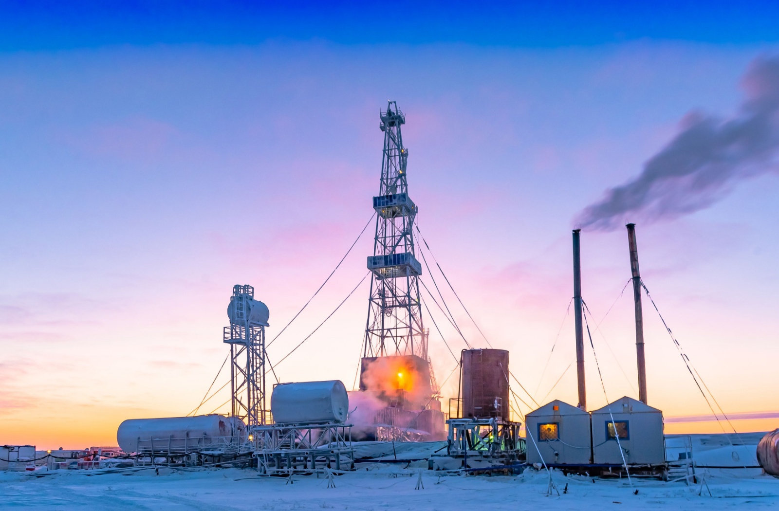 An image of a drilling rig operating during the winter.
